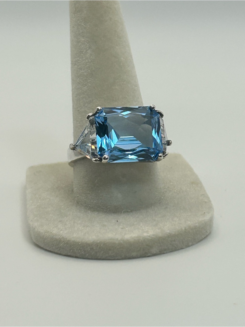 Sterling Silver Sky Blue Crystal Cocktail Ring Size 7.5 Chunky Stamped PB